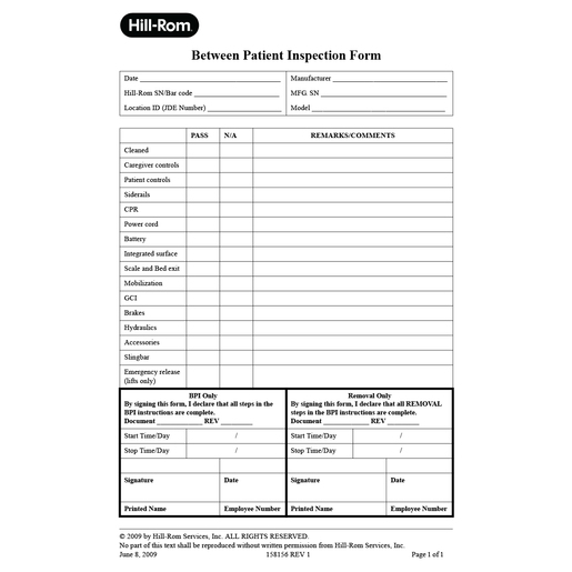 BPI, INSPECTION FORM, 1 PAD of 50 SHEETS