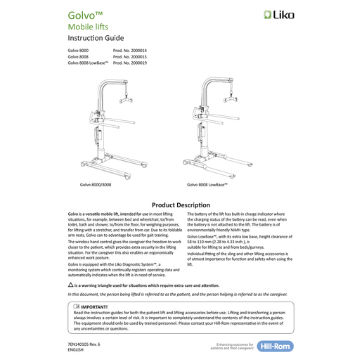 Instruction Sheet, Golvo 8000/8008/Lowbase